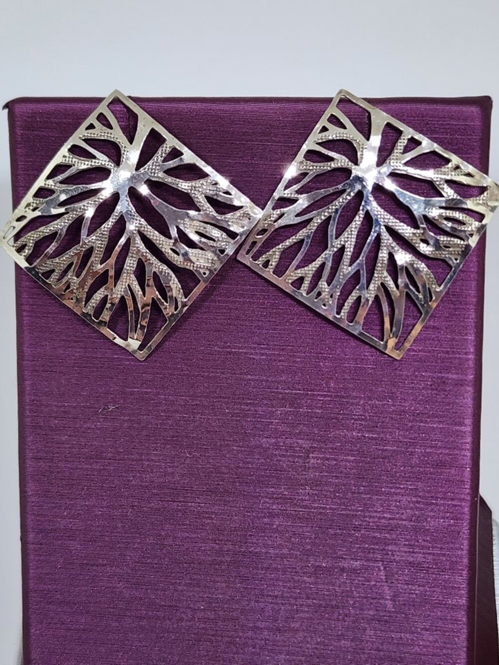 Vintage Sterling Silver Lightning Bolts Tree Branch Statement Pierced Earrings